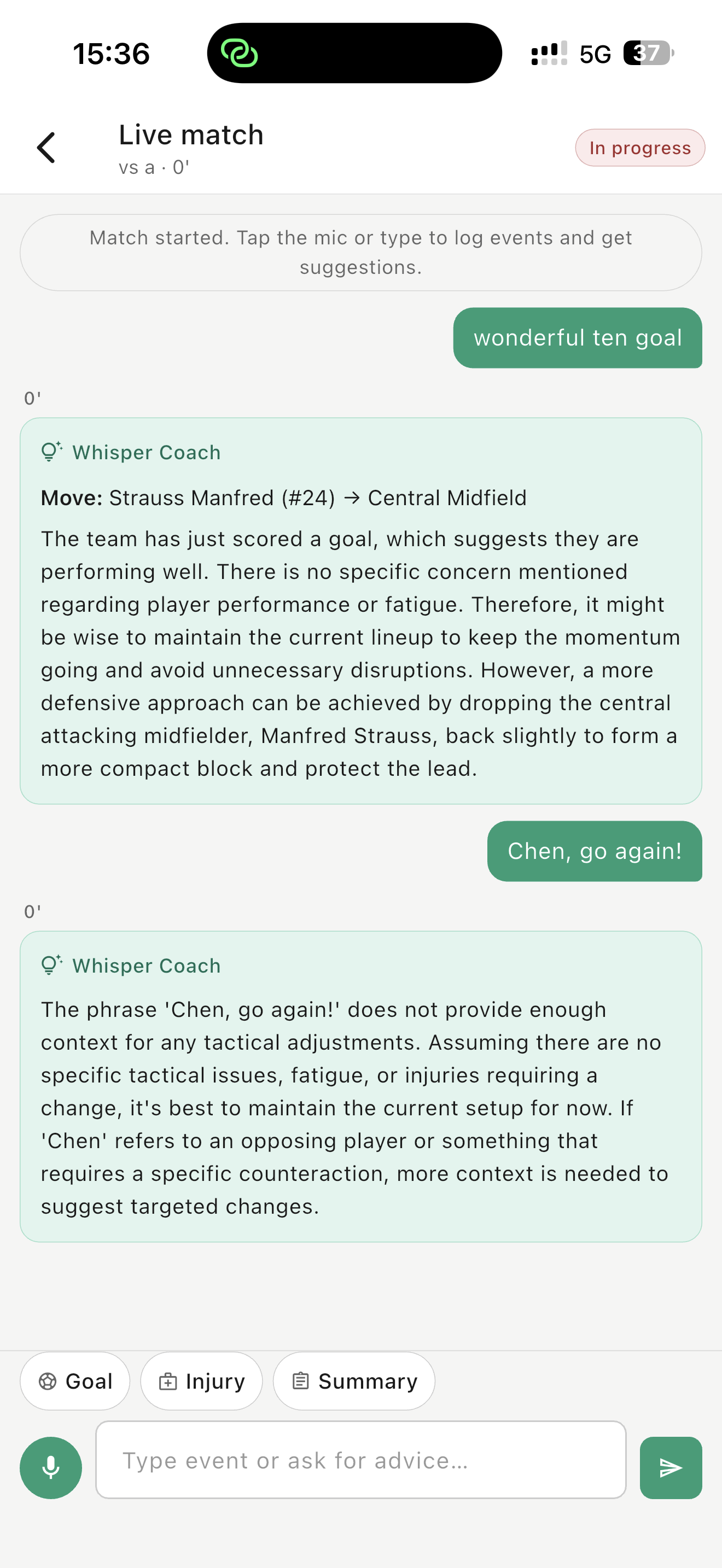 Live tactical suggestions from Whisper Coach